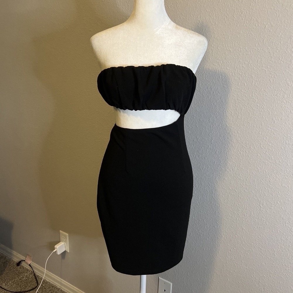 Princess Polly Black Strapless Mini Dress Open Side Size 6